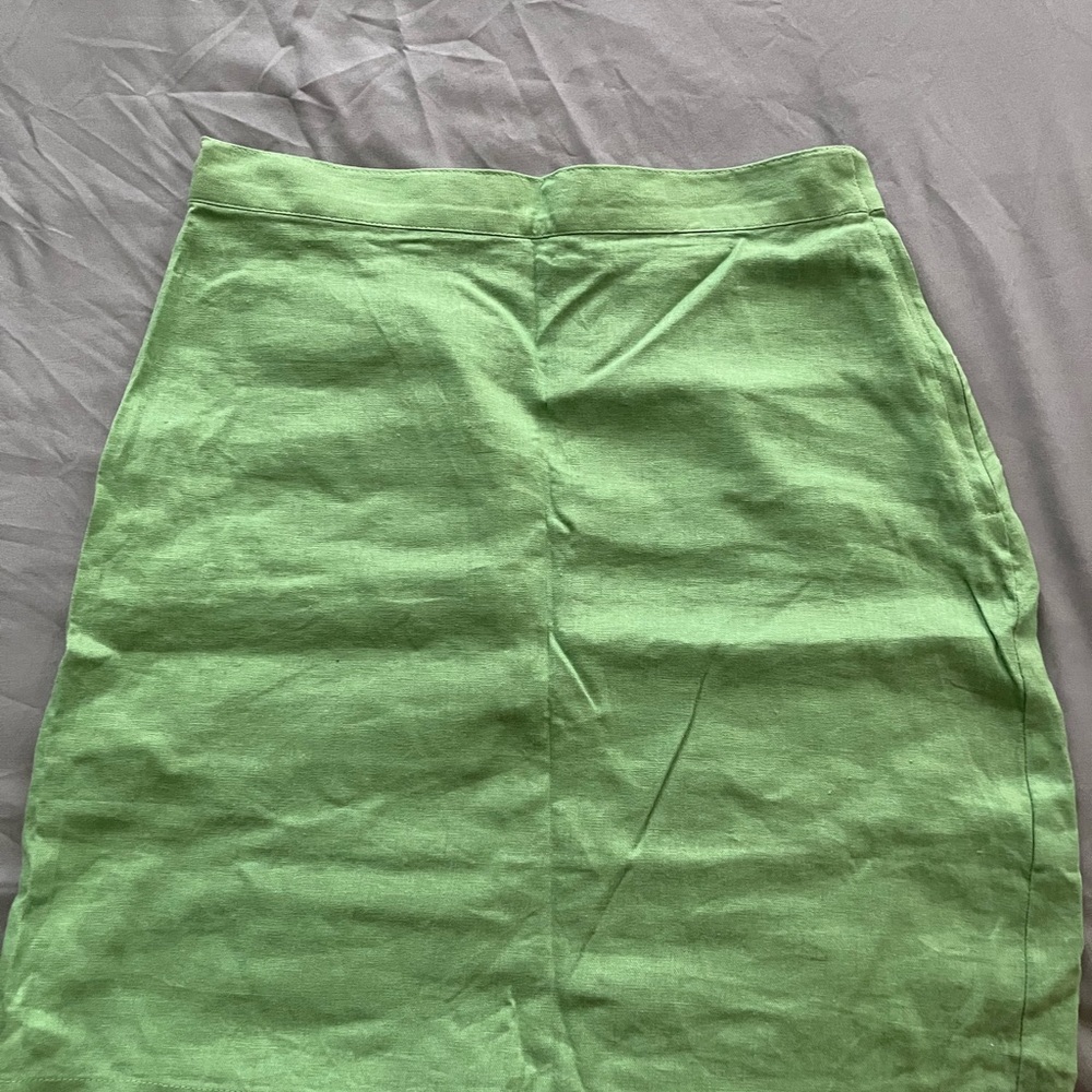 Worn once MODCLOTH lime green linen skirt - Picture 2 of 5